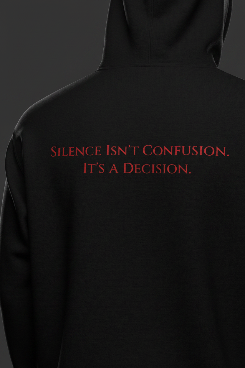 Silence Isn't Confusion hoodie back close-up detail -Dosdru